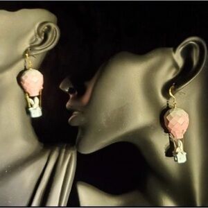 Elegant Pink and Gold Cartoon Fox Hot Baloon Drop Earrings